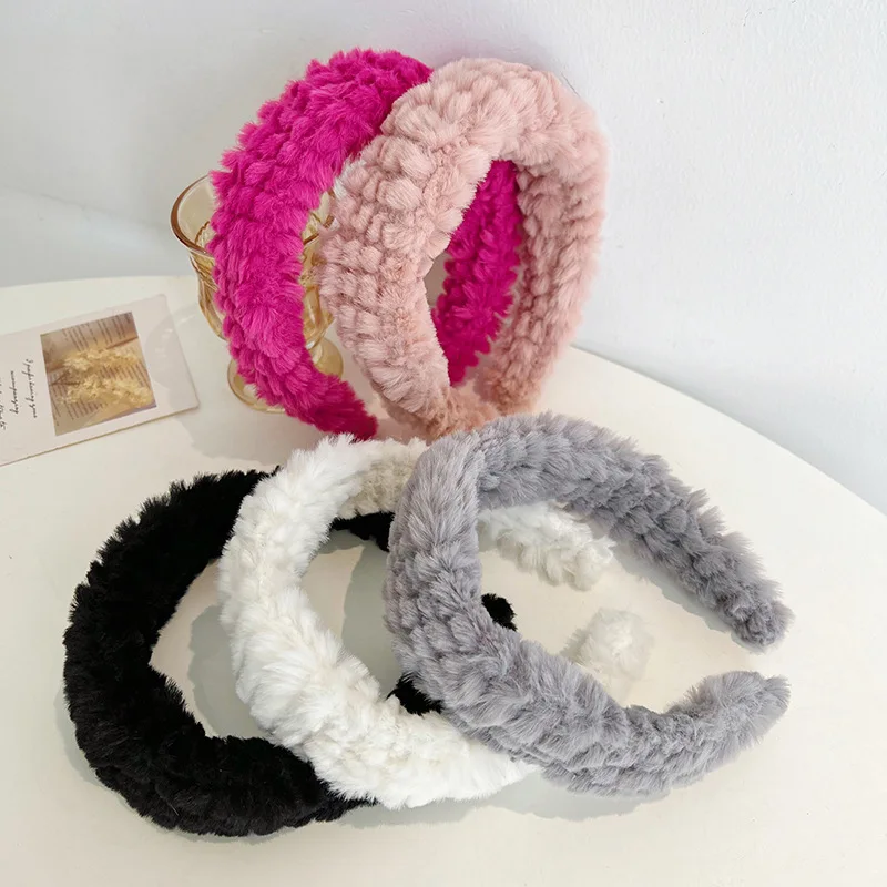 South Korea Dongdaemun autumn/winter new plush hair hoops gentle with solid color mink hair pressure hair wide edge hoops