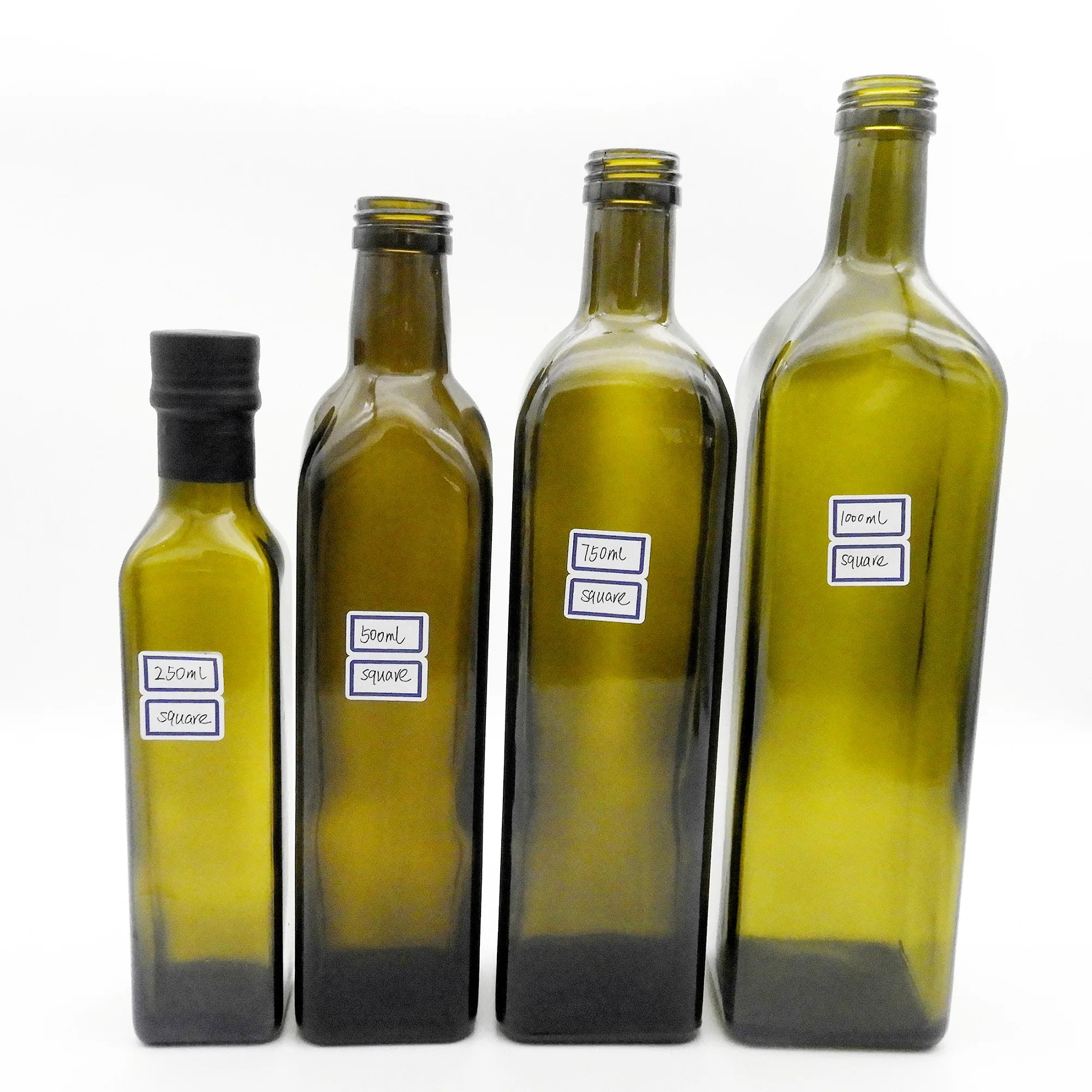 Antique Green Color Olive Oil Glass Bottle 250ml 500ml 750ml Empty Cooking Oil Bottle with Aluminium Cap