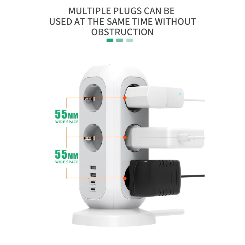 Worldplug international surge protector eu multi plug extension cable socket wifi smart usb c tower power strip adapter
