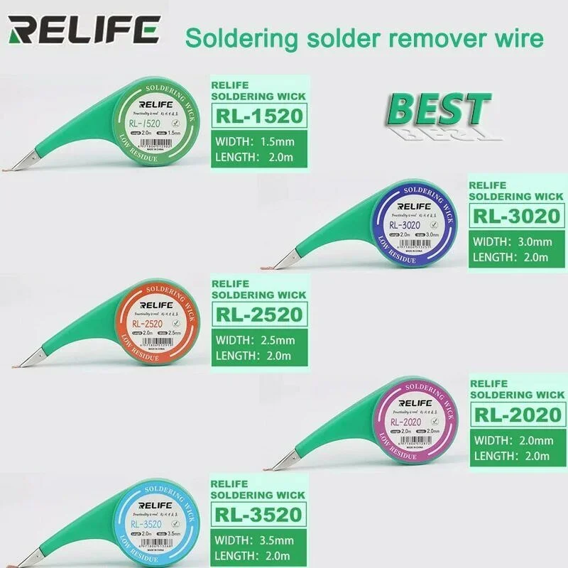 Relife RL-1520 RL-2020 RL-2520 RL-3020 RL-3520 Desoldering Braid Welding Solder Wick Wire No-Clean Low Residue Tin Repair Tool