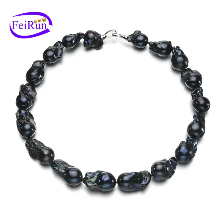 Ожерелье из натурального пресноводного барочного черного жемчуга FEIRUN 15*20 мм класса AA 18 дюймов