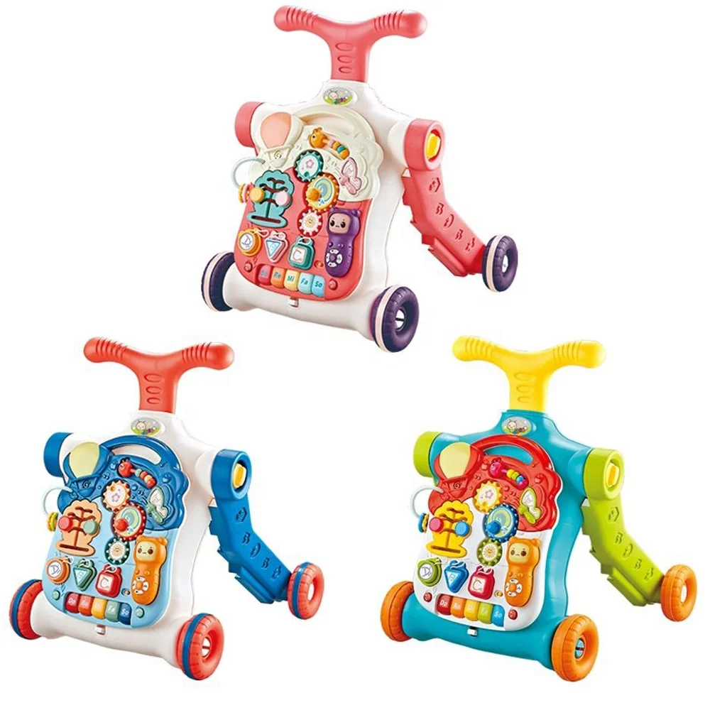 new 5 in1 Multifunctional Upgraded Push and Pull Toy Activity Table Board Stroller Scooter Baby Walker 2024 with Wheels