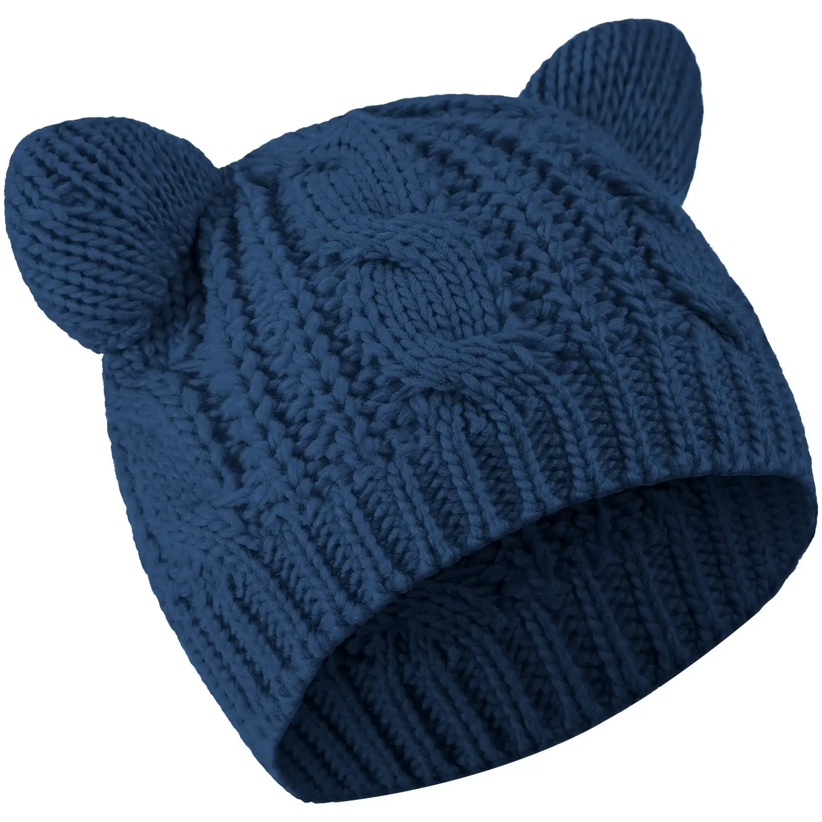 Unisex Custom Cute Cat Ears Beanies Hat Winter Knit Cable Slouchy Hat for Women Girls Teens Made from Cotton Acrylic