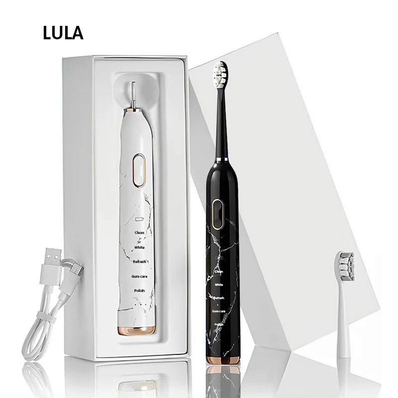 Оптовая продажа, водонепроницаемая электрическая зубная щетка LULA IPX7, перезаряжаемая мраморная звуковая зубная щетка для взрослых