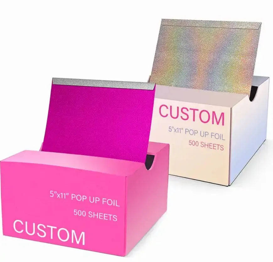 Custom print pre cut hair coloring foils 500 foil sheets 5x10.75 Inch pop up hair foil for hairdressing