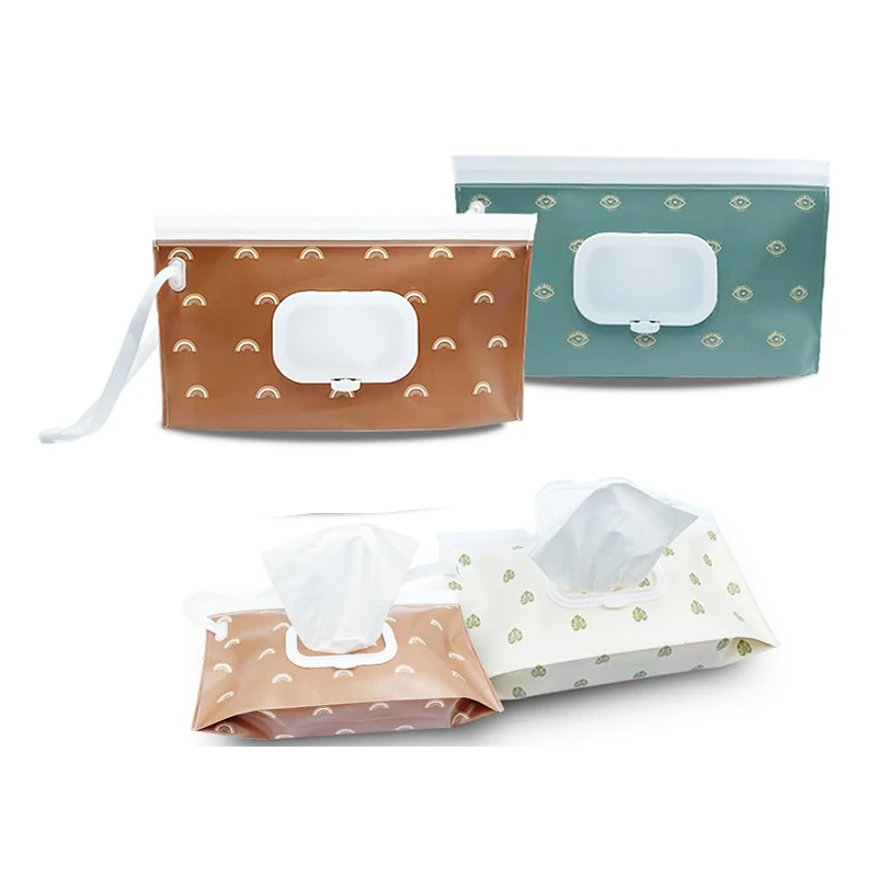 Easy Carry Refillable One Press Open Zip Baby Wipes Container Holder Case Reusable Wet Wipes Tissue Bags Pouch For Travel