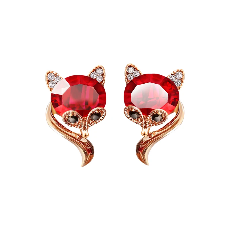 Green sweet and cute little animal personality red little fox earrings 925 sterling silver needle earrings