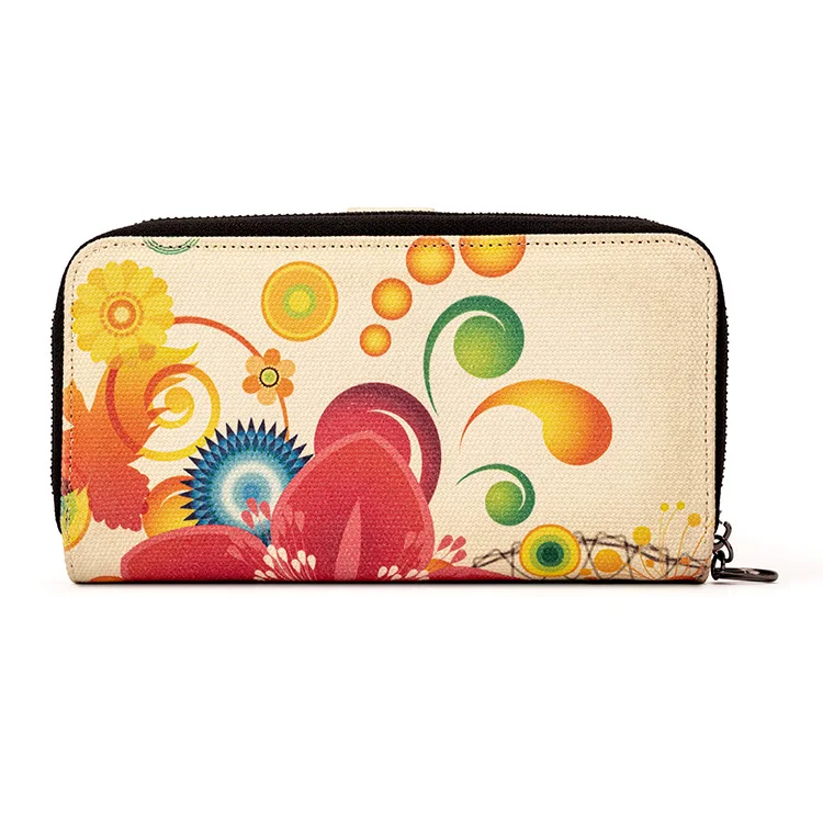 Beautiful Multi-style Canvas Women Wallet Mobile Phone Bag Large Capacity Coin Purse With Wrist Strap