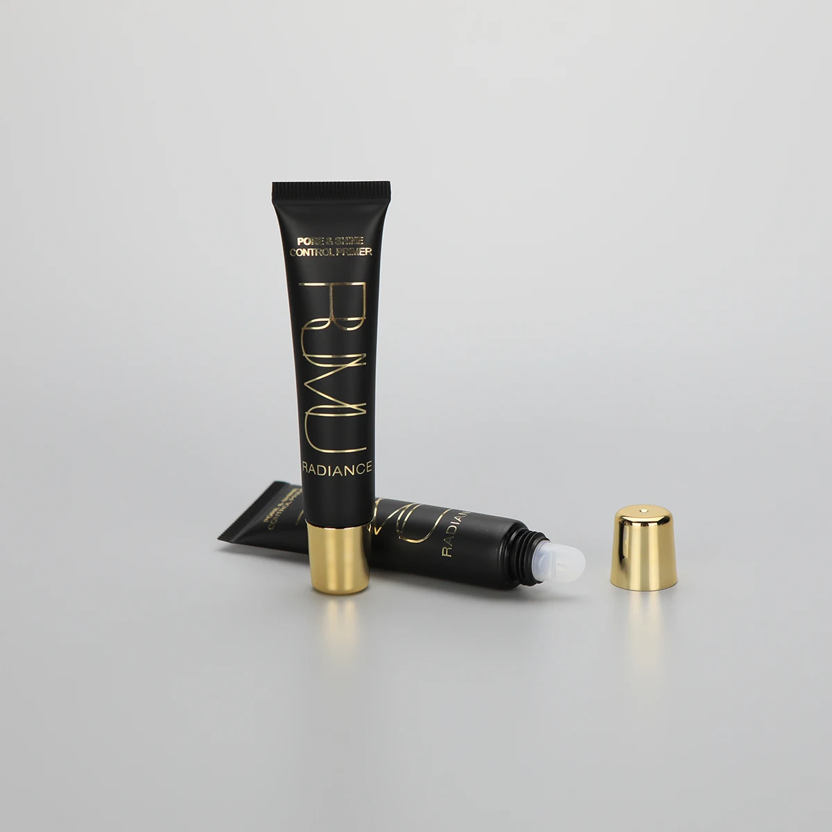 20g empty plastic matte black slanted tip lip gloss tube with golden screw cap