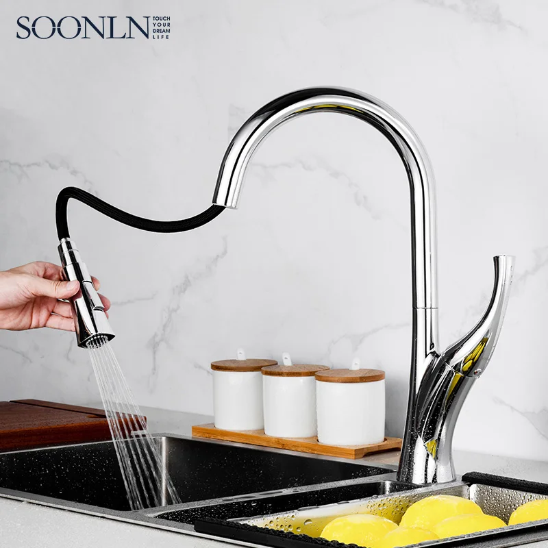 
China Manufacturer Commercial Pull Down Sink Mixer Kitchen Faucet 
