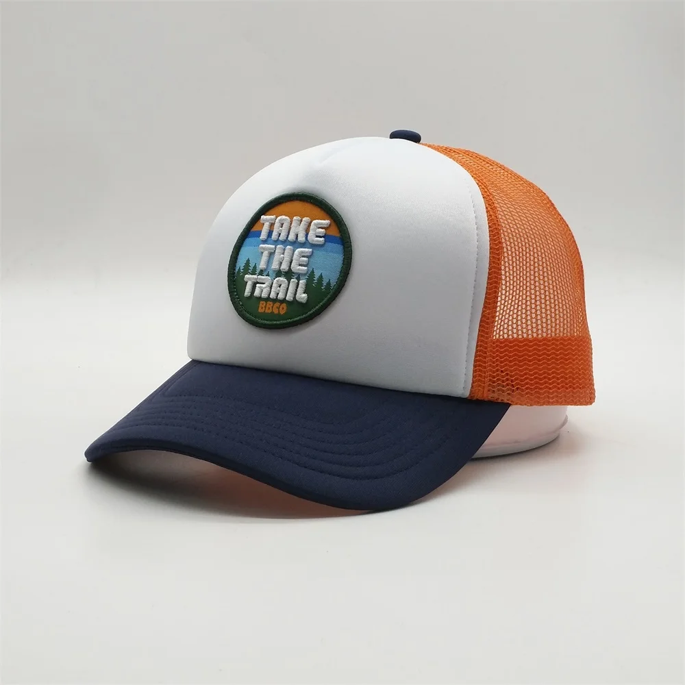 Wholesale Custom Design Your Own Logo High Quality 5 Panel Short Bill Foam Mesh Trucker Caps Hat