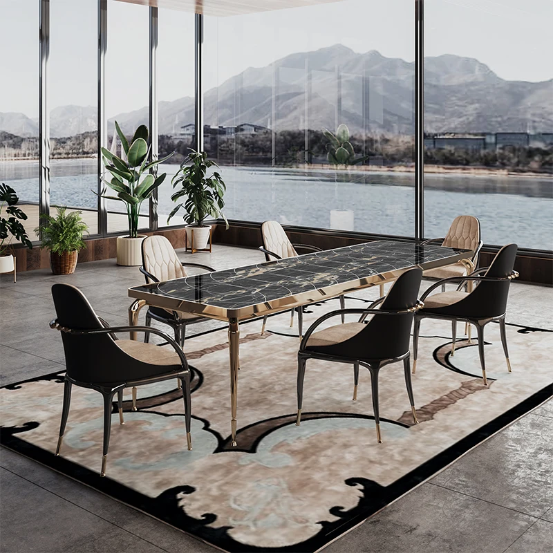 luxury dining table set black classic marble dinning table 6 seater top italian dining tables and chairs set