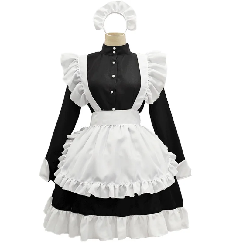 2024 Black Cute Lolita Maid French Maid Dress Girls Woman Amine Cosplay Costume Waitress Maid Party Stage Costumes S-5xl Sizes