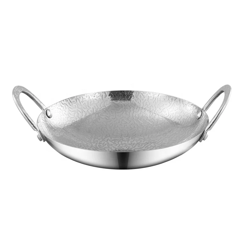 Hot Sale Modern Double Ear Paella Pan Stainless Steel Hammer Pattern Seafood Pot Boxed Home Restaurant Steak Factory