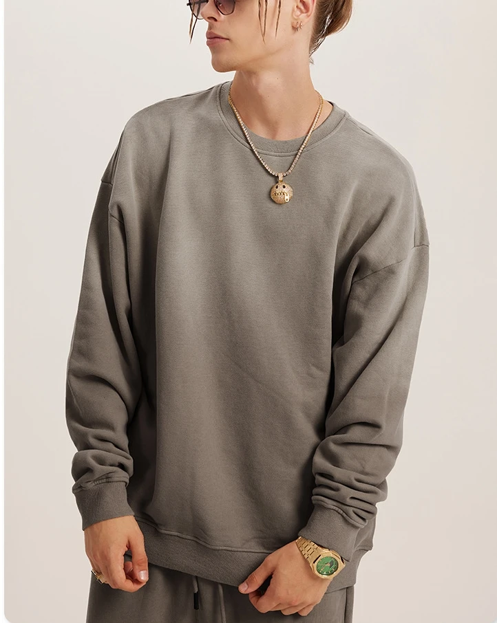 high quality street wear 100% cotton heavyweight oversized vintage crewneck french terry pink garment dyed sweatshirt