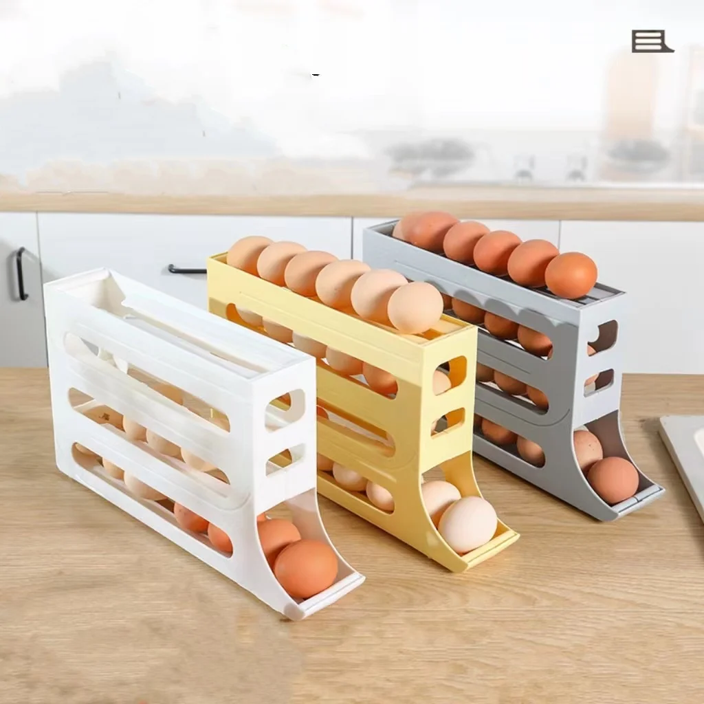 Wholesale Large Capacity Egg Holder For Refrigerator Multi-layer Egg Storage Box Self-rolling Egg Storage Container