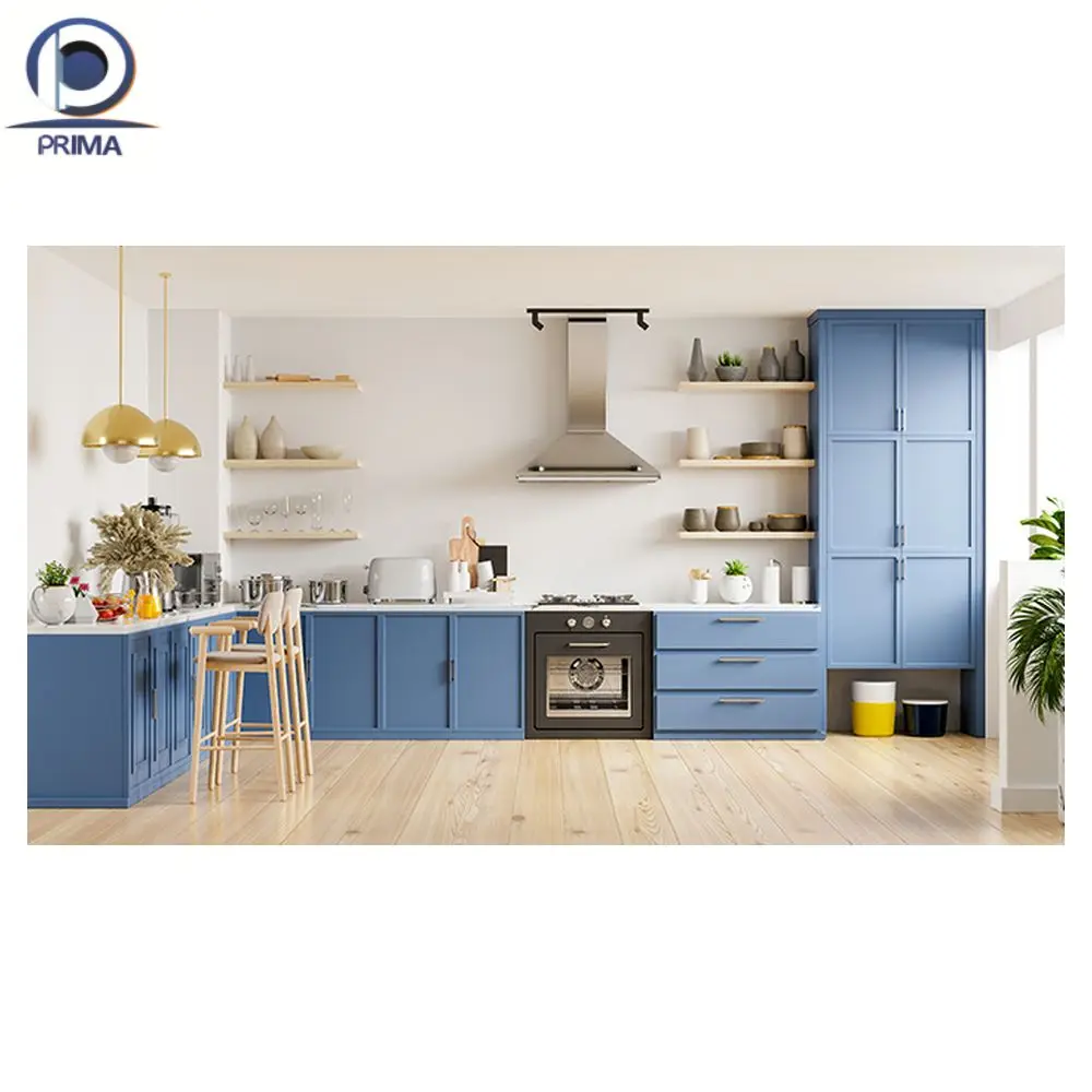 PRIMA INDUSTRY Matt Finish Solid Wood Classic Style Kitchen Cabinets Storage Set with Functional Accessories