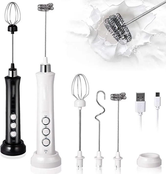 3 Level Whisking Speed milk frother with multifunctional hand-held milk whisk USB Rechargeable  Electric Foam Maker