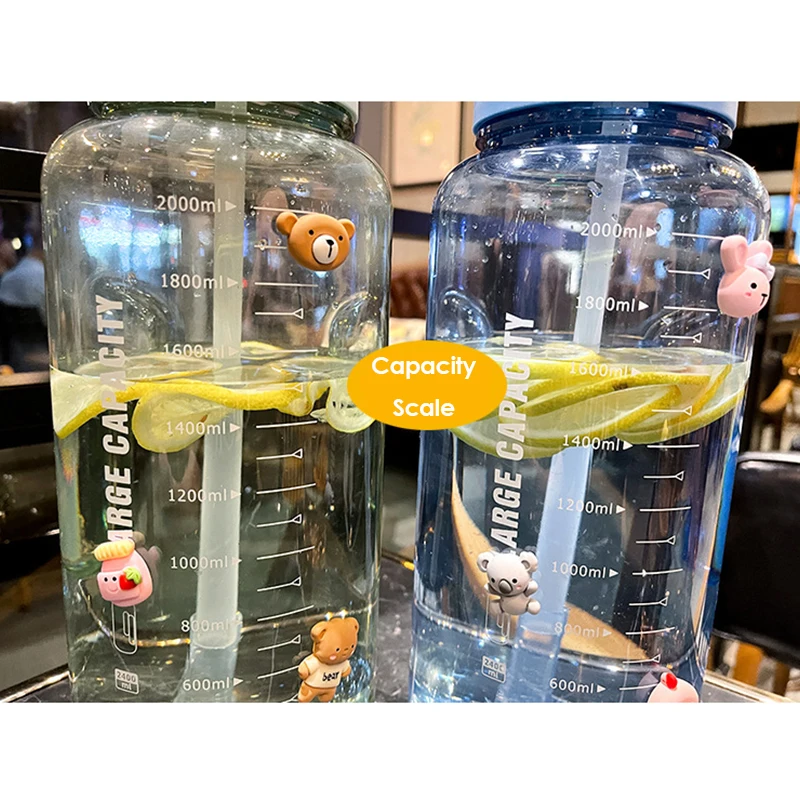 Wholesale 2400Ml Reusable Leakproof Clear Big Sports Bottles Plastic Water Bottle With Handle Straw