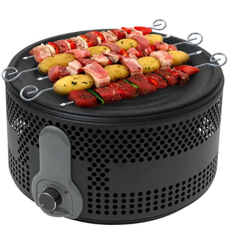 Korean Portable Adjustable Smokeless Available Electricity Cast Iron Barrel Bbq Barbecue Charcoal Grills