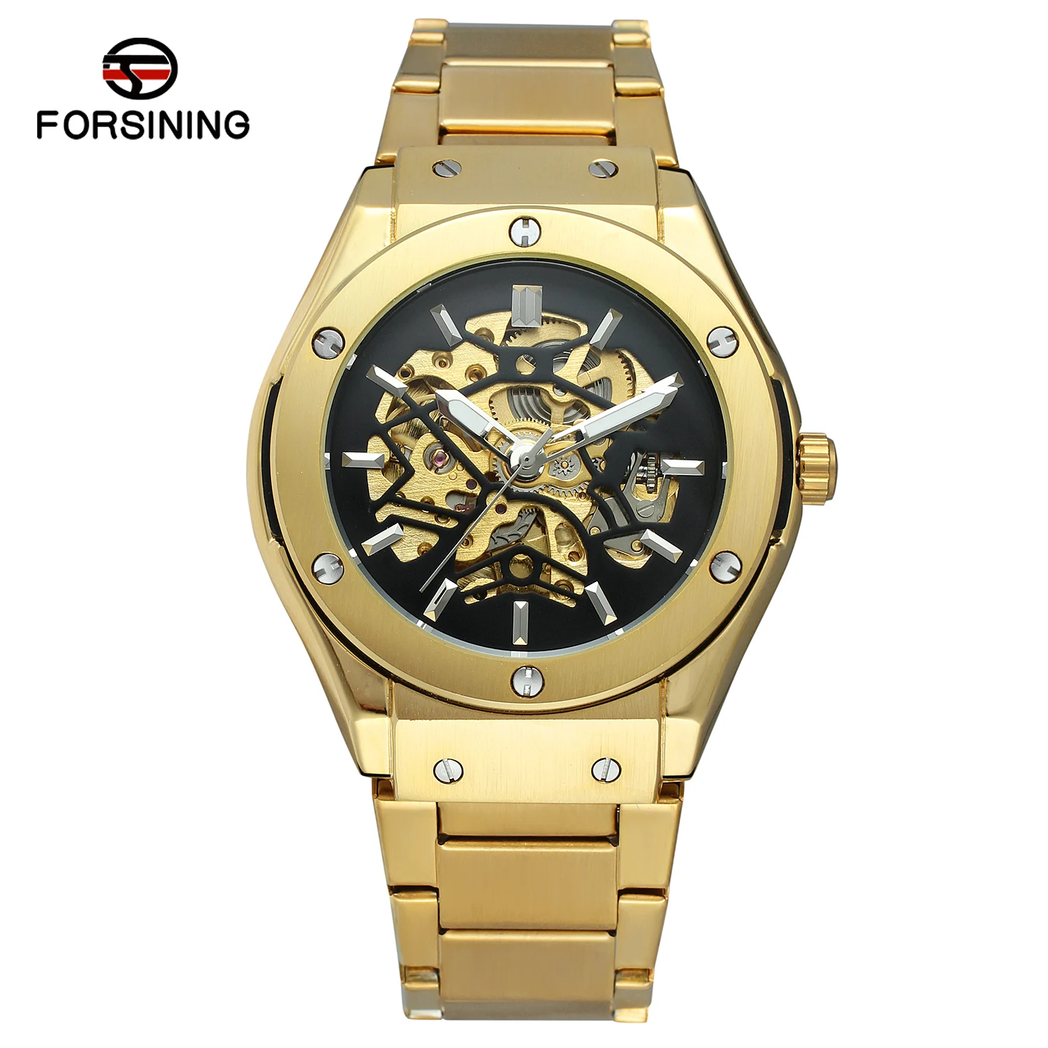 Popular Brand Forsining Men Vintage Luxury Metal Band Self-winding Full Automatic Mechanical Skeleton Wrist Watches