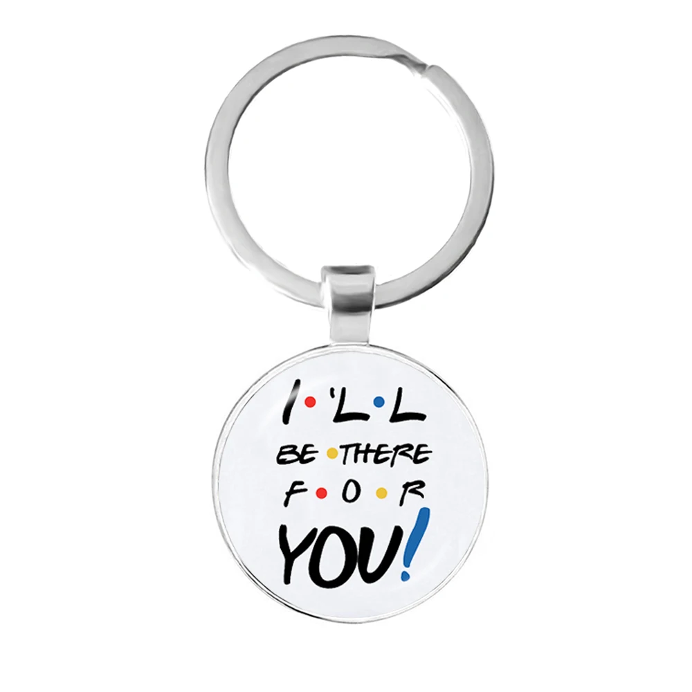 Friends TV Show Keychain 25th Anniversary Series Cartoon Fun Pattern 25mm Glass Cabochon Key Ring Keyholder for Good Friend Gift