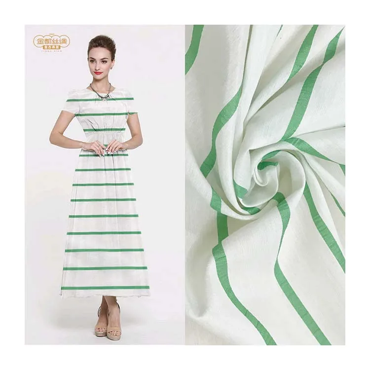 
Silk 20% cotton 80% elegant temperament fabric Silk cotton horizontal strip fabric is breathable 