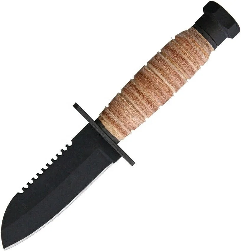 Beautiful Sizzco Black Powder Coated Stainless Steel Fixed Blade Hunting Camping Skinner Knife Handle Leather Strip
