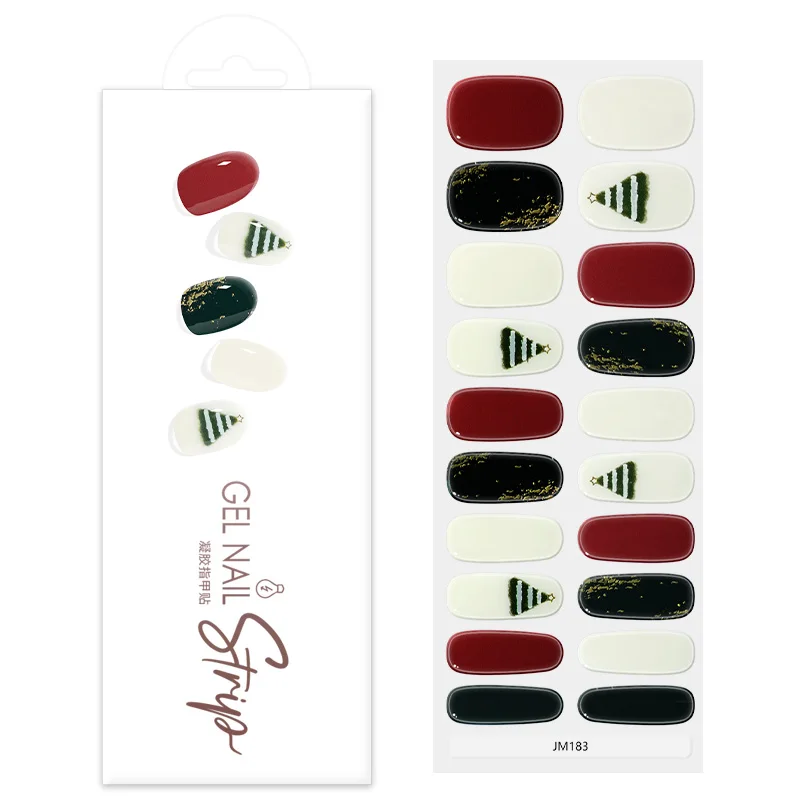 Christmas Semi Cured Gel Nail Patch Strips Pure Color Uv/Led Baking Lamp Gel Nail Polish Wraps Full Cover Gel Sticker