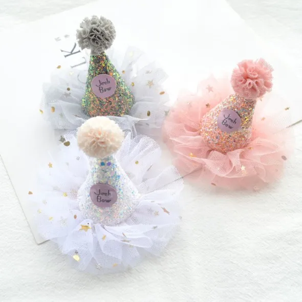 Korean Birthday Party Hair Accessories Sweet Baby Girl Hairpins Chiffon Fabric Sequin Hat Hair Clips for Kids (1600368179571)