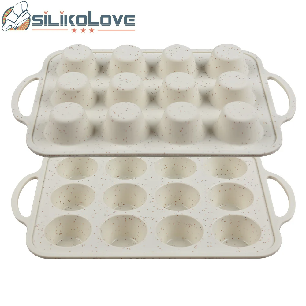 New Style Muffin & Cup cake Pan 12 cups Mini Muffin Pan With Metal Rim Handles silicone dot
