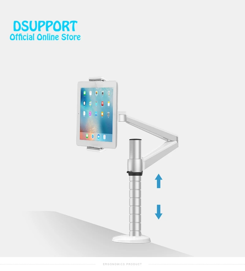 Dsupport Aluminum Alloy Height Adjustable Double Arm 7-13' Tablet PC holder Desktop Clamping 360 Rotation Tablet PC Stand OA-2S