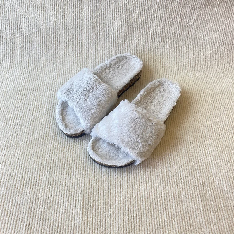 2024 Luxury Designer Custom Logo Full Fur Slides Women Winter Warm Flat Mule Clogs Slippers Soft Cork Sandals