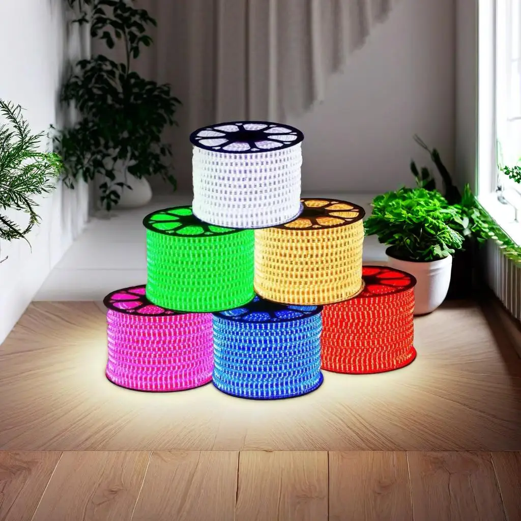 2025 светодиодное освещение Водонепроницаемый 110 В/220 В SMD5050 10 мм 16 цветов Пульт дистанционного управления RGB Светодиодные полосы света 100 м/рулон для домашнего декора