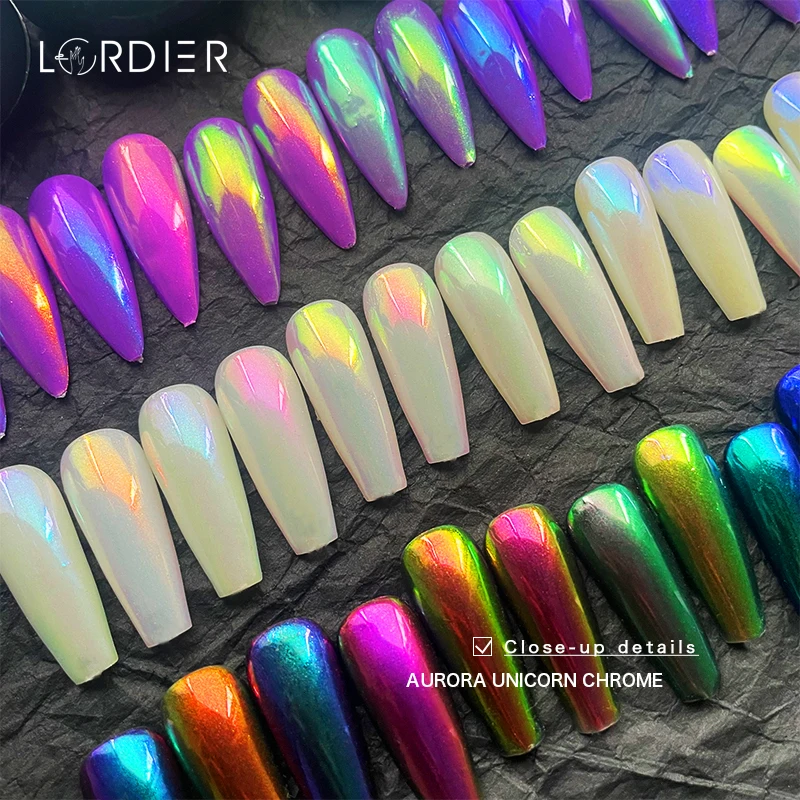 Multicolour Chrome Nail Powder Mirror Effect Chameleon Pigment Aurora Nail Rub Powder Mirror Chrome Top Nails