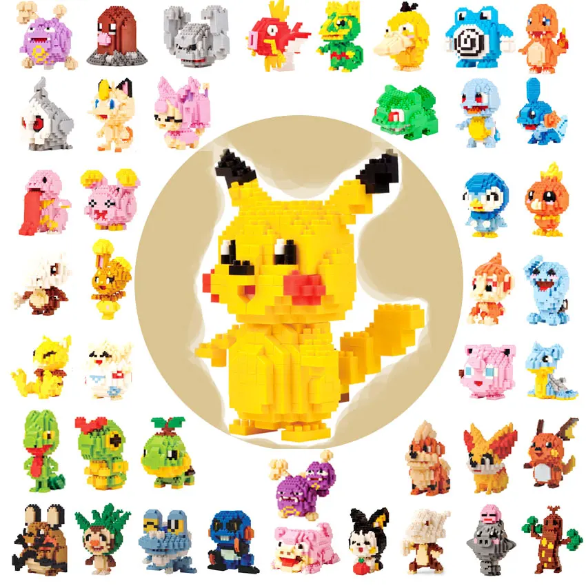 Wholesale plastic mirco building block 38 action figures series Pokemoned Anime toys