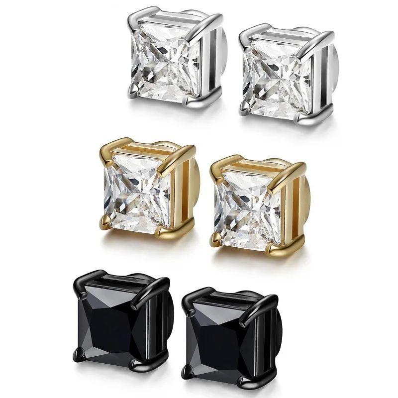 Waterproof stainless steel magnet zircon 6 and 8mm stud earrings for men and boys magnetic earring jewelry