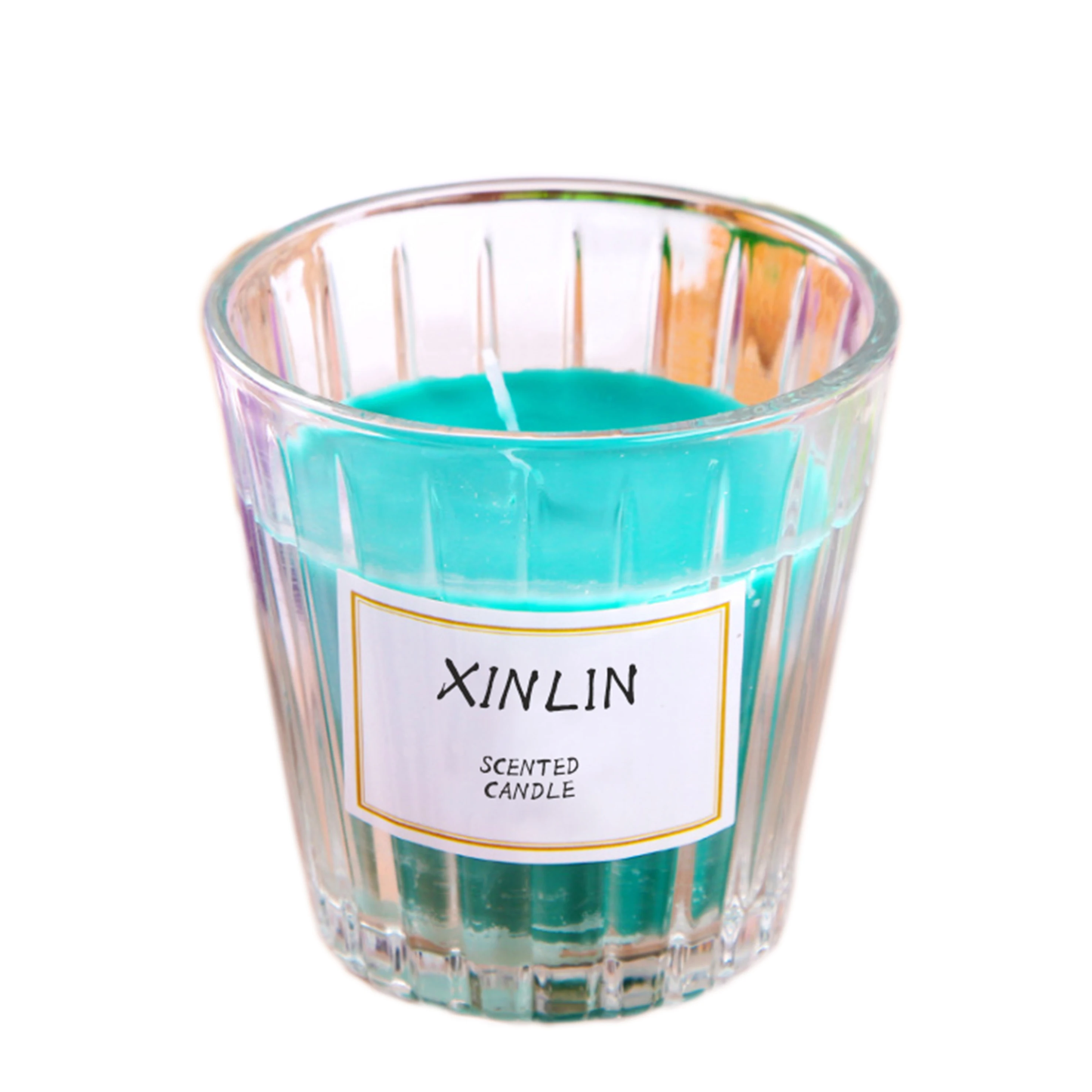 High Quality Decorative Vertical Stripe Colorful Glass Jar Aromatherapy Candle Private Label Scented Soy Wax Candle