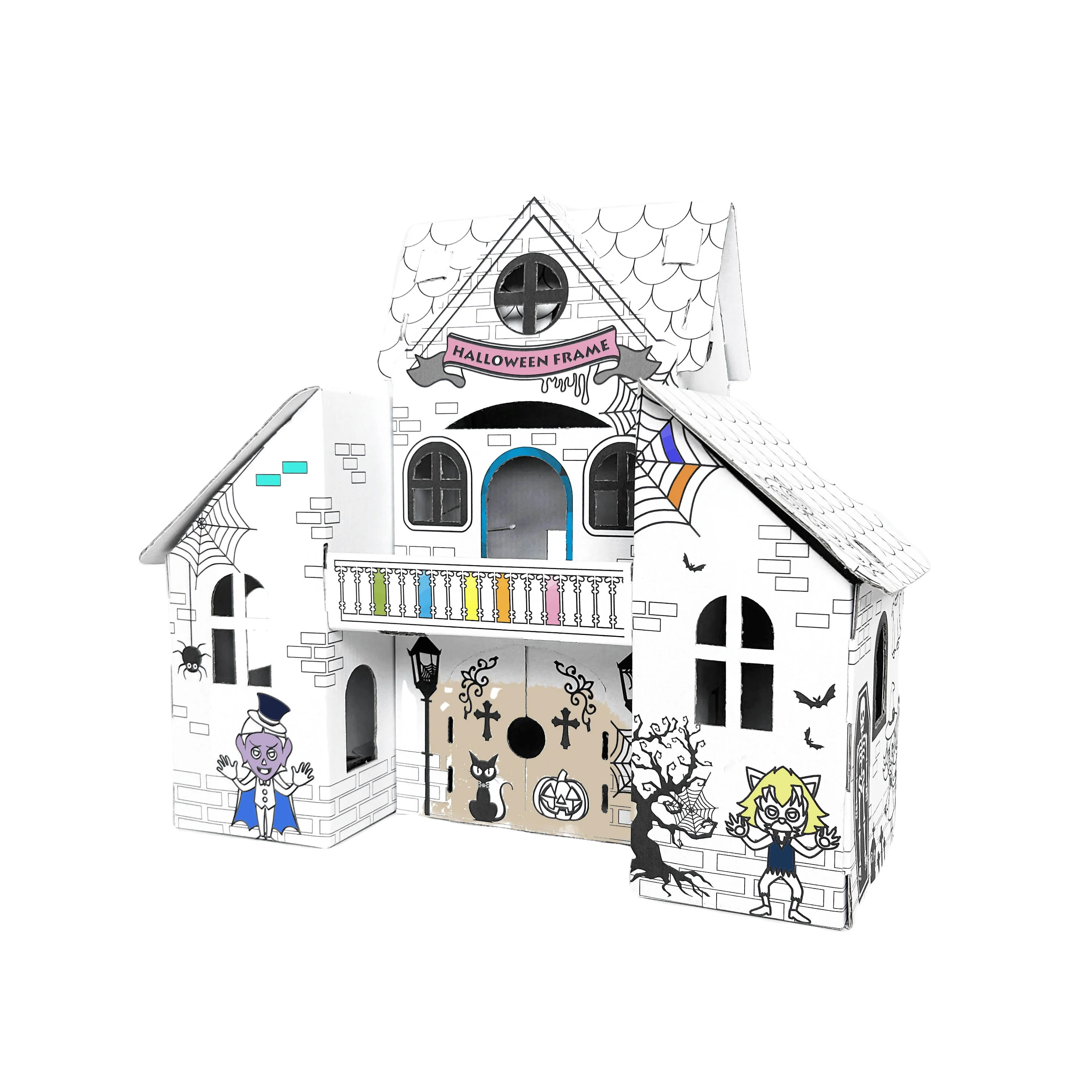 DIY Cardboard Playhouse Learning Early Educational Toys Creative Arts with Color