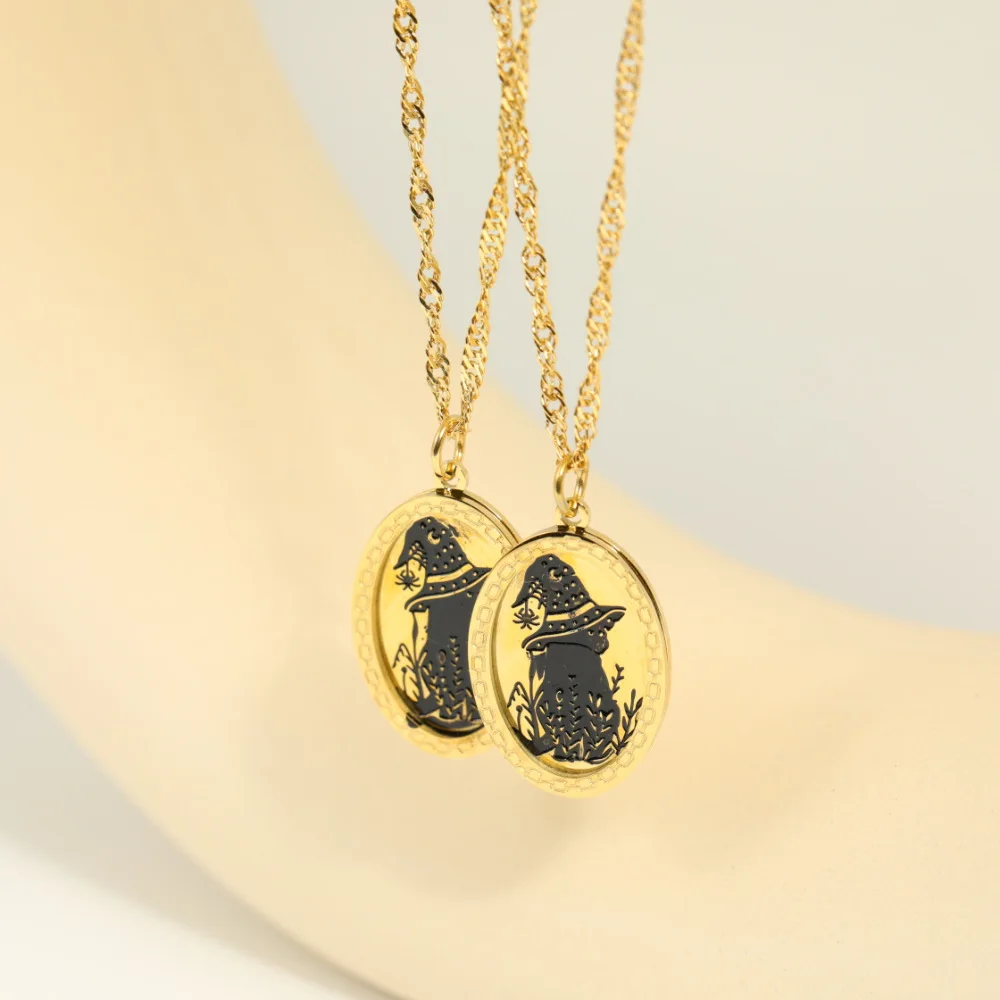 Minimalist Designer Stainless Steel 18k Gold Plated  Black Cat Carve Tarnish Free Fine Jewelry Friendship Necklace