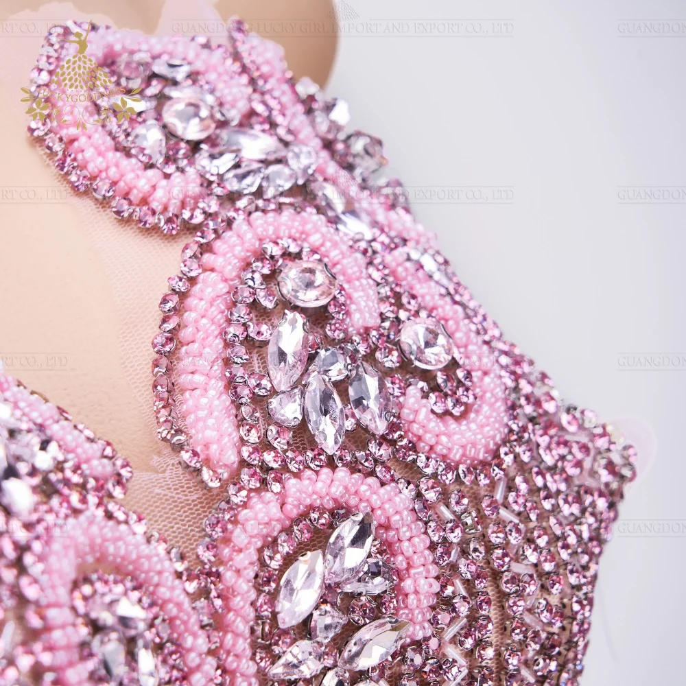 DRA-611 Fashion pink Beads Elegant Bodice Rhinestone Appliques For Women Dresses