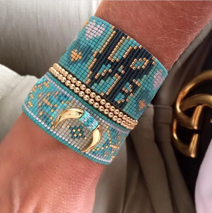 Bohemian friendship latest one set lady jewelry handmade woven tassel evil eye miyuki bead bracelet