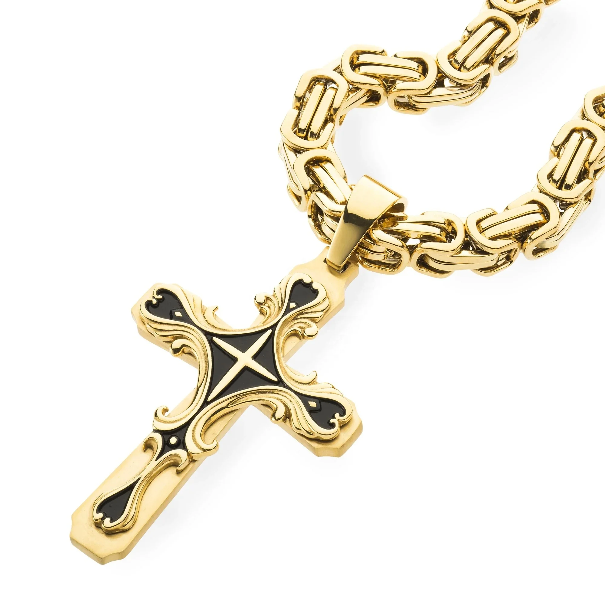 Wholesale 316L Stainless Steel gold plated Jewelry Big Heavy Cross Pendant Necklace tribal enamel pendants Silver Black Color