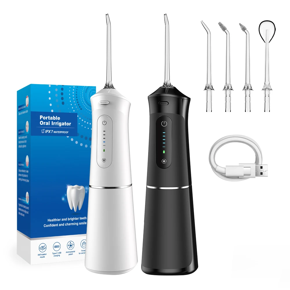Rechargeable USB Portable Water Flosser 390ML IPX7 Waterproof Oral Irrigator Cordless Teeth Cleaner with 5 Modes