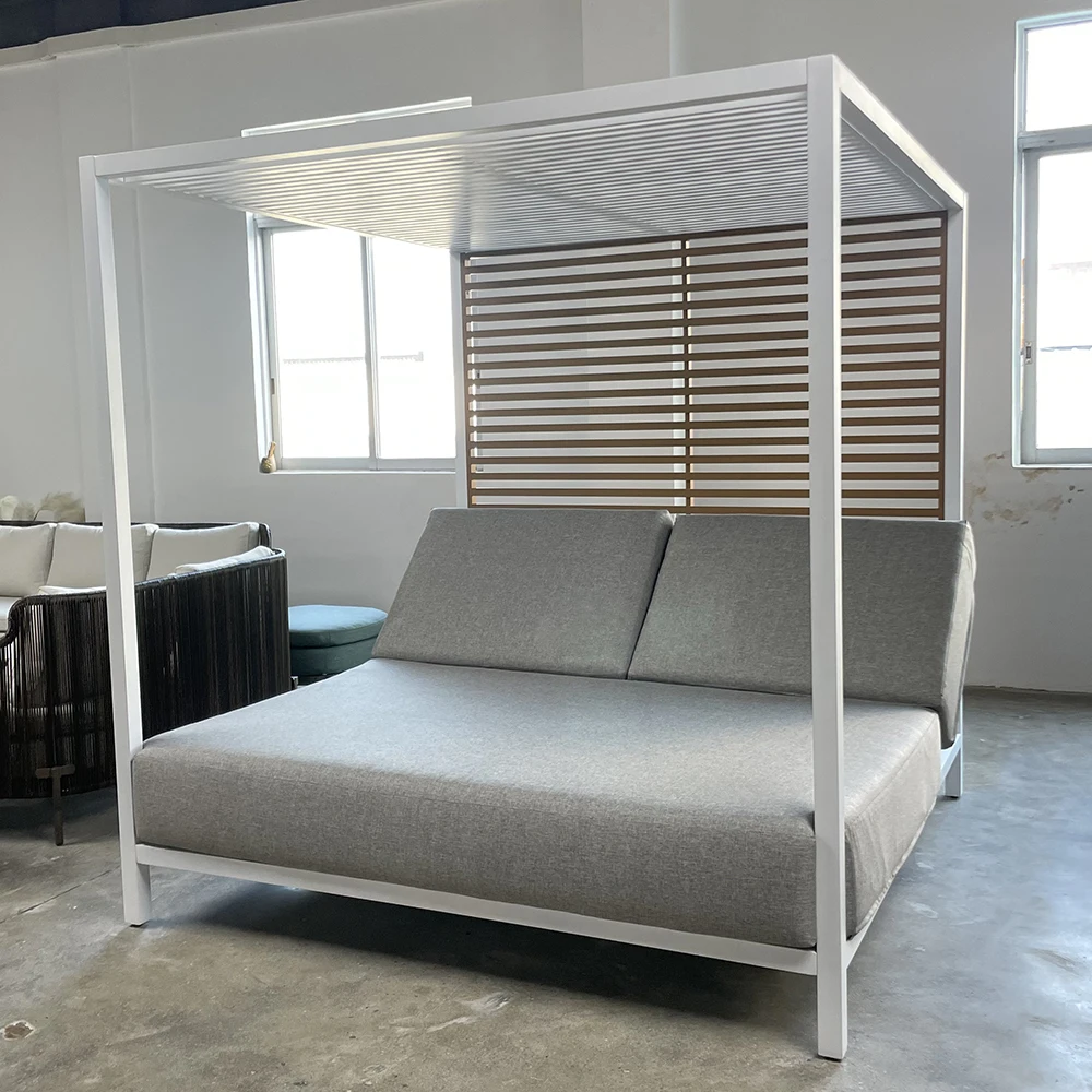 Luxury Customizable Patio Aluminum Daybeds With Canopy Double Aluminum Canopy-Bed With Cushion