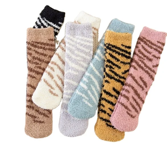 Winter Zebra Women Cosy Socks Warm Tube Sleeping Floor Sock Fluffy Crew Hosiery Home Cozy Socks Wholesale