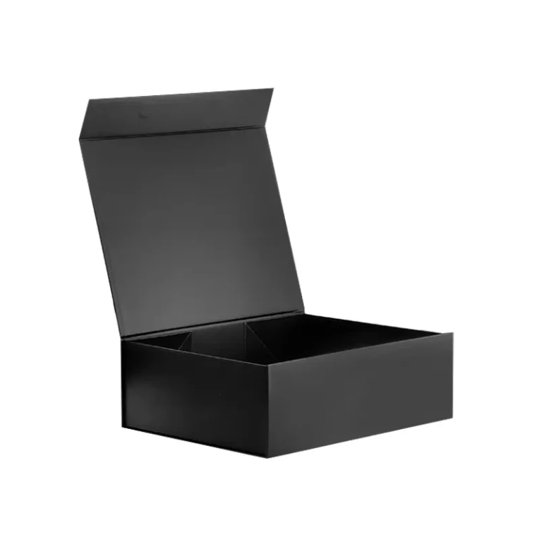 Luxury A4 Deep Black Magnetic Flap Foldable Gift Boxes Wholesale Corrugated Packaging Jewelry Chocolate Underwear Logo Patterned