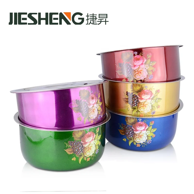 Bulk Sale Kitchen Colorful Flower Print Stainless Steel Biryani Cooking Indian Pot with Lids