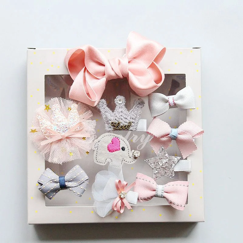 Baby boutique pink hair bows with clips, kids non women fabric bow hair accessories set