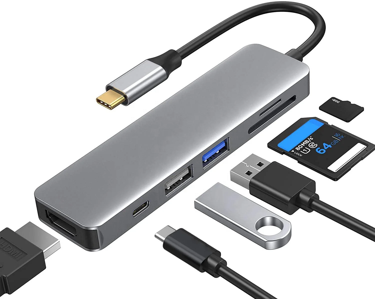 
USB Type C to HDMI 4K female adapter SD TF 6 in 1 multiport HUB converter type c to hdmi for MacBook Air 